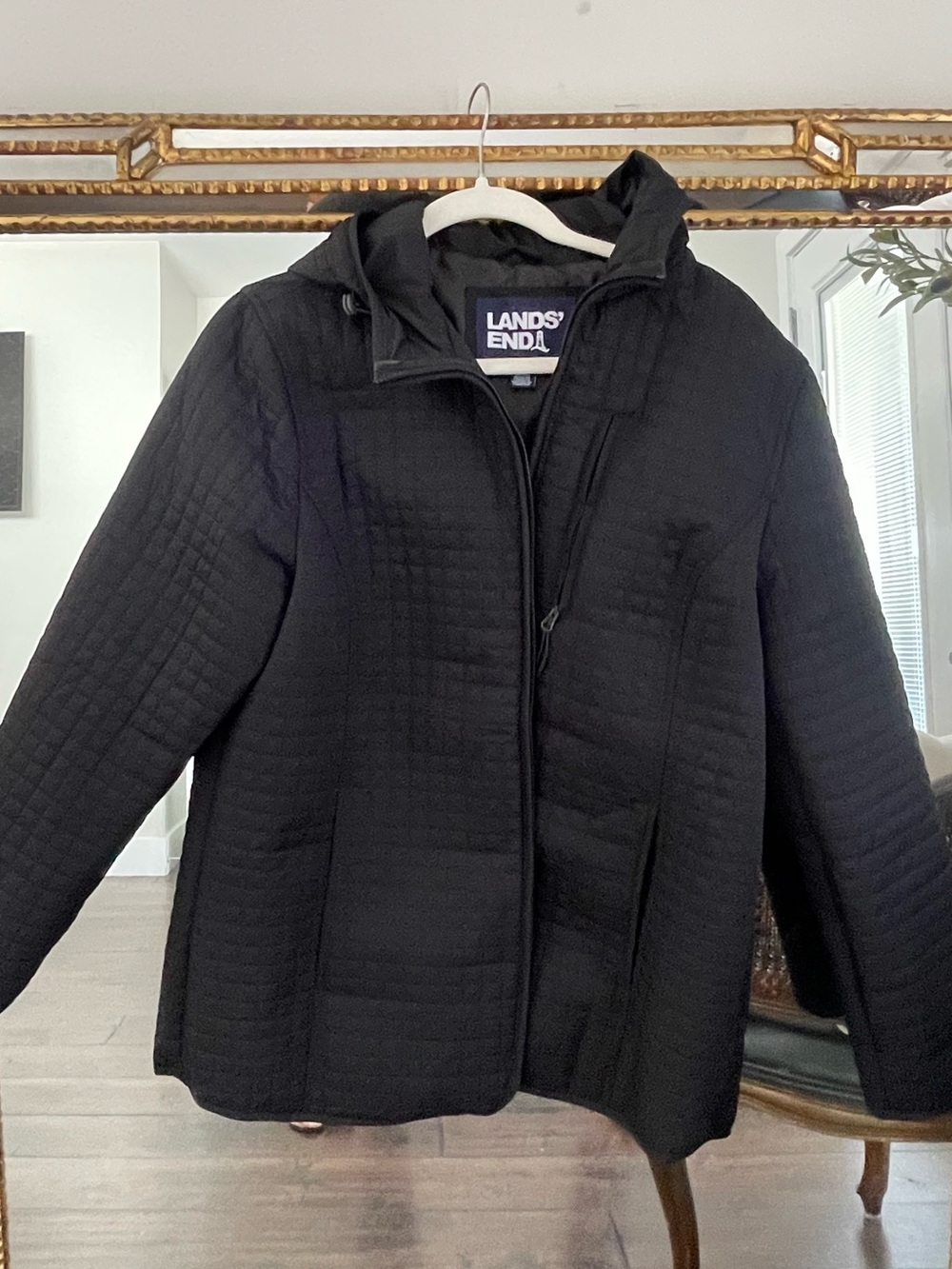 Lands’ End quilted barn jacket with hood